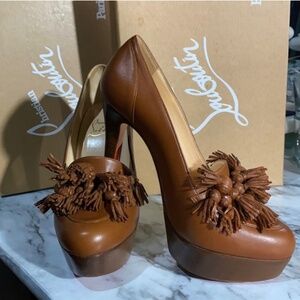 CHRISTIAN LOUBOUTIN BROWN LEATHER AGENCE TASSEL 140 PLATFORM VINTAGE